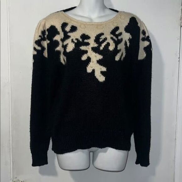 Sweaters Tops - IMARI Vintage Angora Blend Beaded Black and White Sweater-M